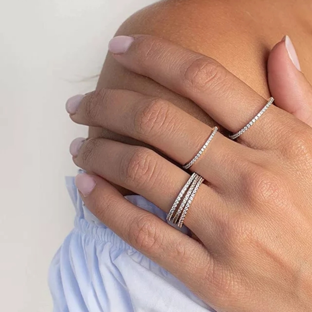 SET OF 3 Diamond Eternity Stackable Rings